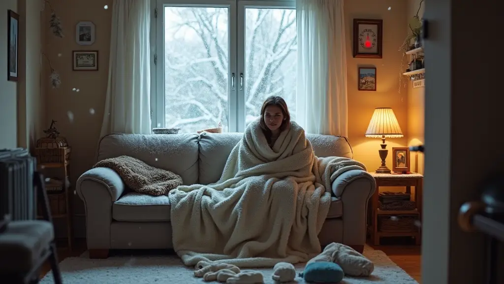 cozy-winter-evening-a-woman-wrapped-in-a-blanket-on-a-sofa-by-the-window-in- forth-worth-tx