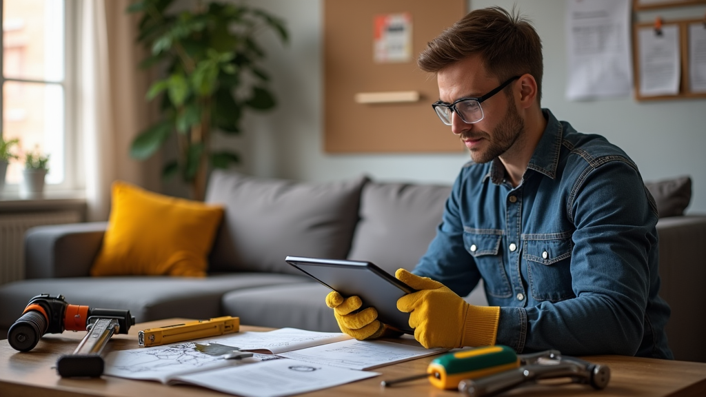 A man wearing glasses and a jean jacket getting ready for his heater installation