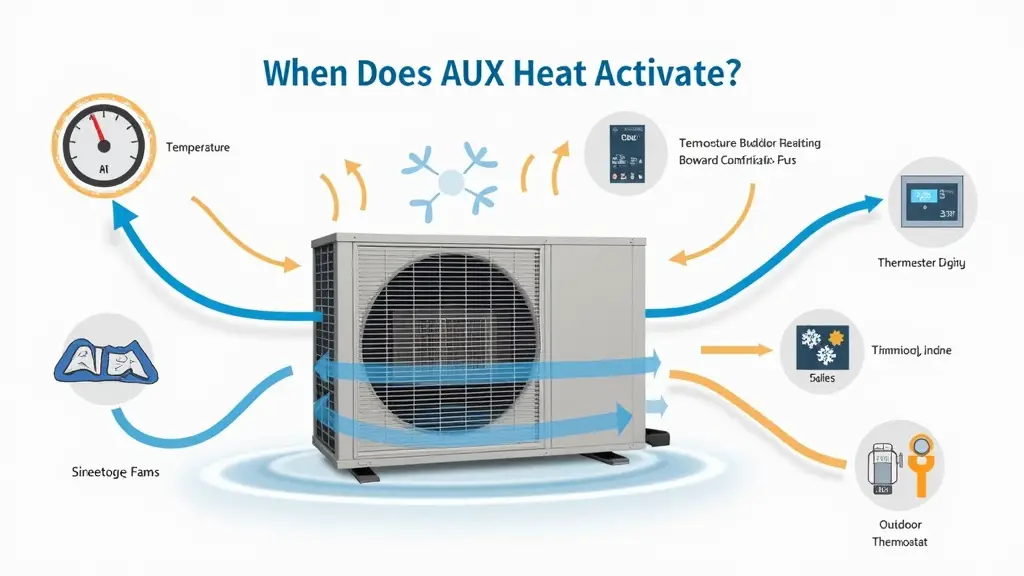 a diagram answering the question "when does AUX heat activate?"